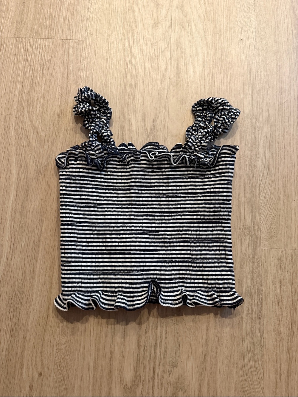 Reformation Black & White Striped Ruffle Crop Tank Top